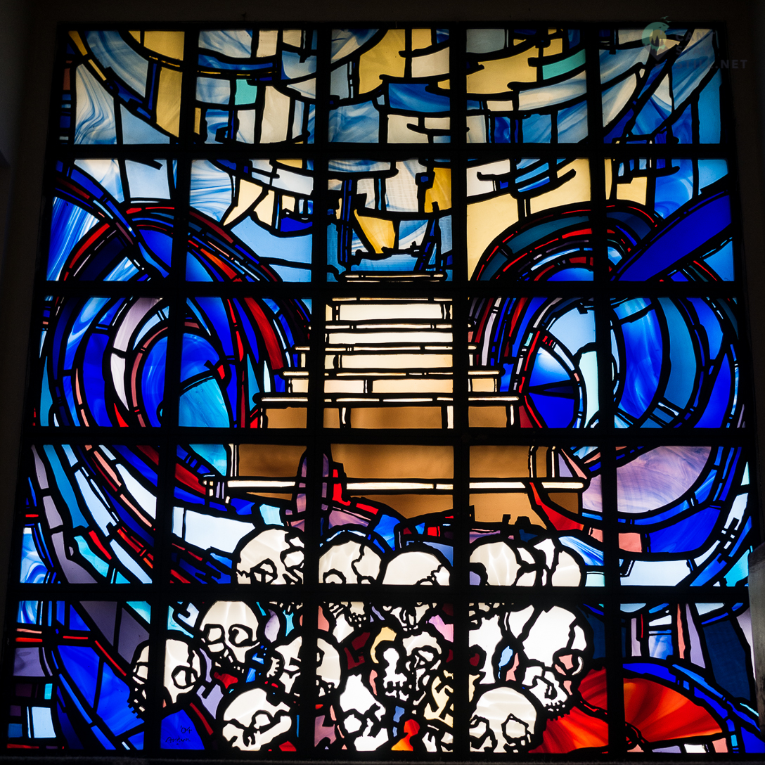 symbolic stained glass at the Kigali Genocide Memorial