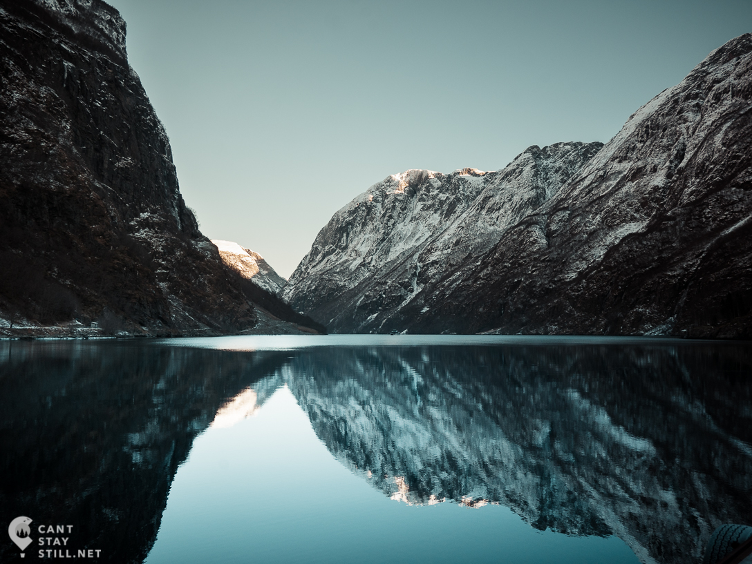 reflection of Fjords in winter in Norway