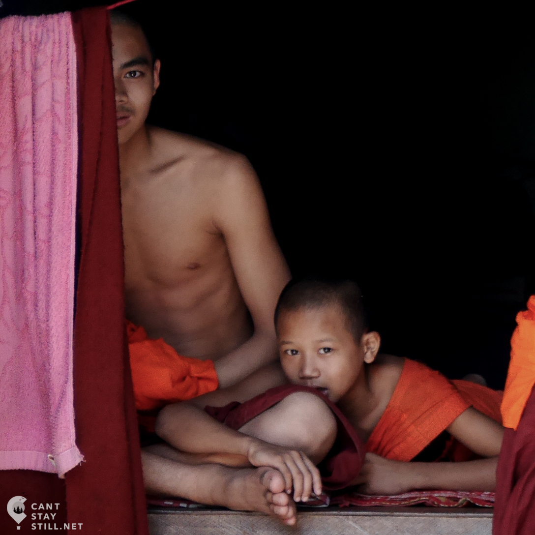 curious novice monks at a monastic school in Mandalay, Myanmar